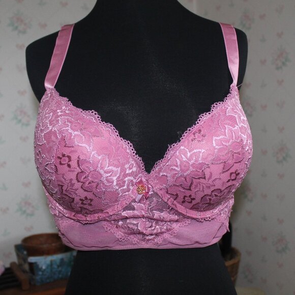 Daisy Fuentes Rose Pink Lace Push-Up Bra 40C - Picture 2 of 10